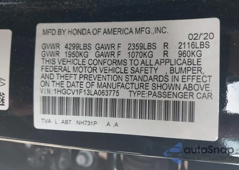 2020 Honda Accord Lx from USA, damaged, VIN 1HGCV1F13LA063775